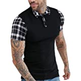 COOFANDY Mens Casual Short Sleeve Polo Shirts Slim Fit Zipper Plaid Polo T Shirts - 1225543