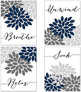 Relax Soak Unwind Breathe Bathroom Wall Decor, Bathroom Wall Art, Farmhouse Bathroom Decor, Bathroom Decor Wall Art, Relax Sign, Spa Decor (Set of 4, 8X10in, Unframed) 