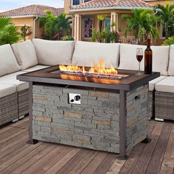 44 Propane Gas Fire Pit Table 50000 BTU Auto-Ignition w/ Gray Faux Stone Surface 