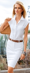 White button-up Blouse with fitted Knee Length Skirt 